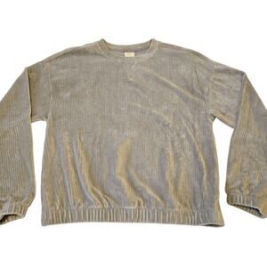 Sz Med A NEW DAY Gray Ribbed Velour Sweatshirt Cut Velour Shirt
